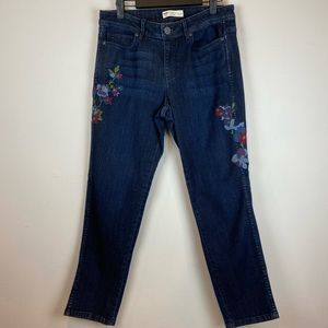 J. Jill Authentic Fit Slim Ankle Jeans w/Embroidered Flowers Women’s Size 6